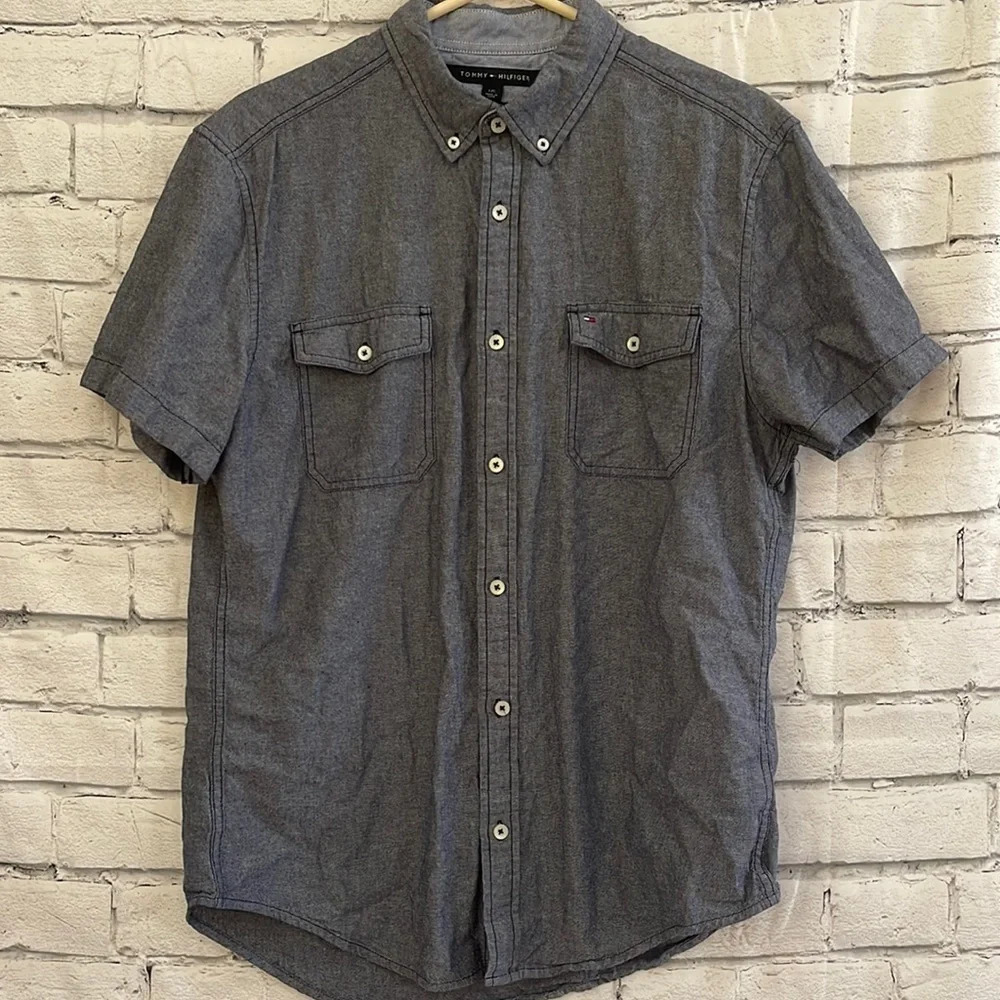 Men’s Tommy Hilfiger blue denim colored dress shirt L